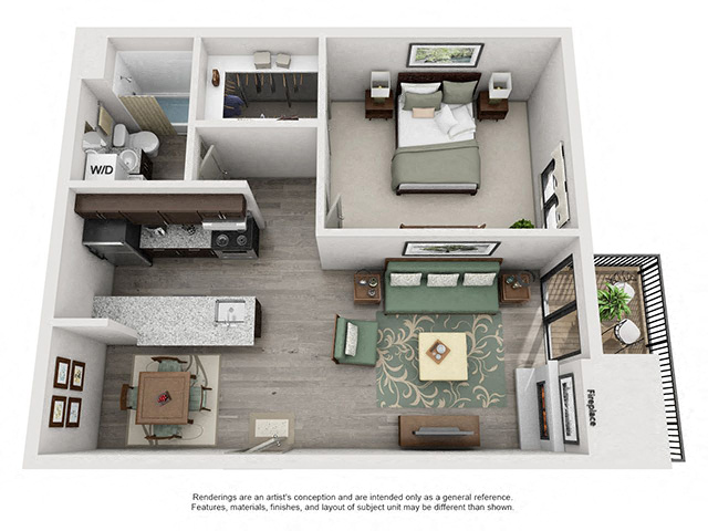 The Crossroads Floor Plan with 623 Sq. Ft. at South Lamar Village, Austin, Texas